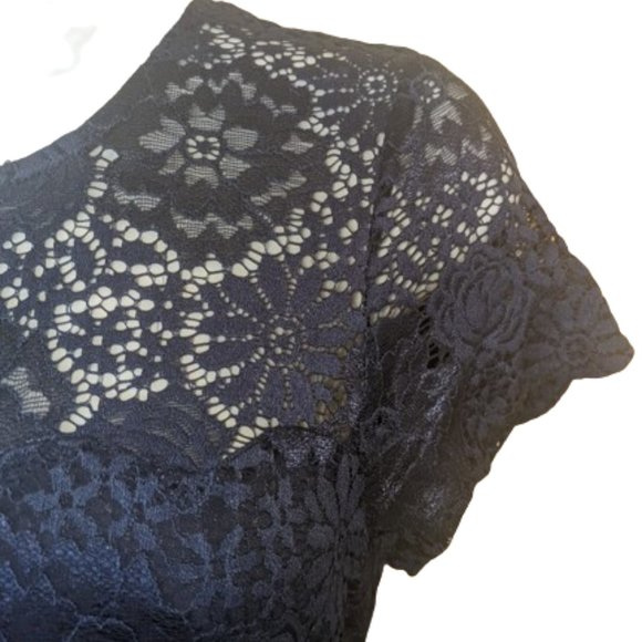 Deep Navy Blue Fit and Flaire Lace Dress Size 7 NEW NWT - Picture 2 of 5